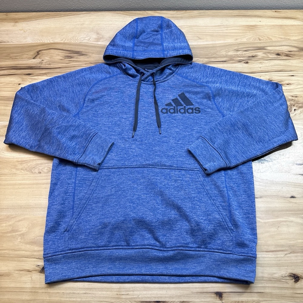 Adidas Hoodie Mens Large Blue Climawarm Fleece Pullover Sweatshirt Athletic